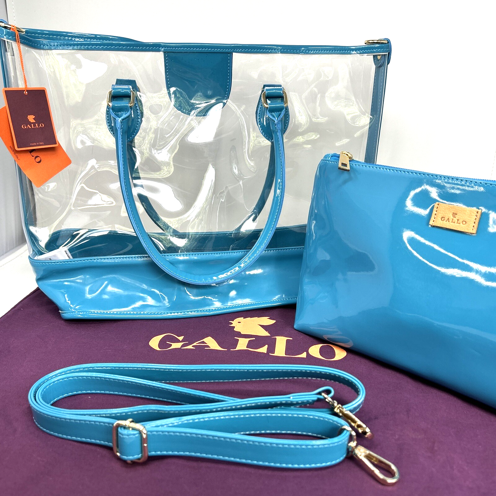 Gorgeous Gallo Tote Bag Spa Beach Tote Shoulder Strap Turquoise Gold Italy NWT