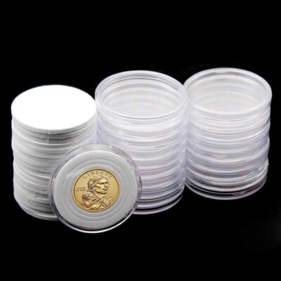 20 Piece Coin Capsules 46mm Clear Rounds with 5 White Gasket Sizes 18-38mm