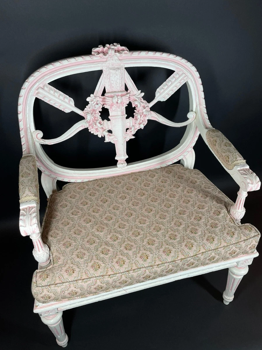 Antique 1890s French Painted Cream Pink Boudoir Chair w Quiver