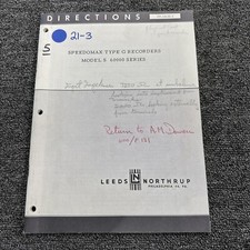 Leeds Northrup Model S 60000 Series Speedomax Type G Recorders Directions