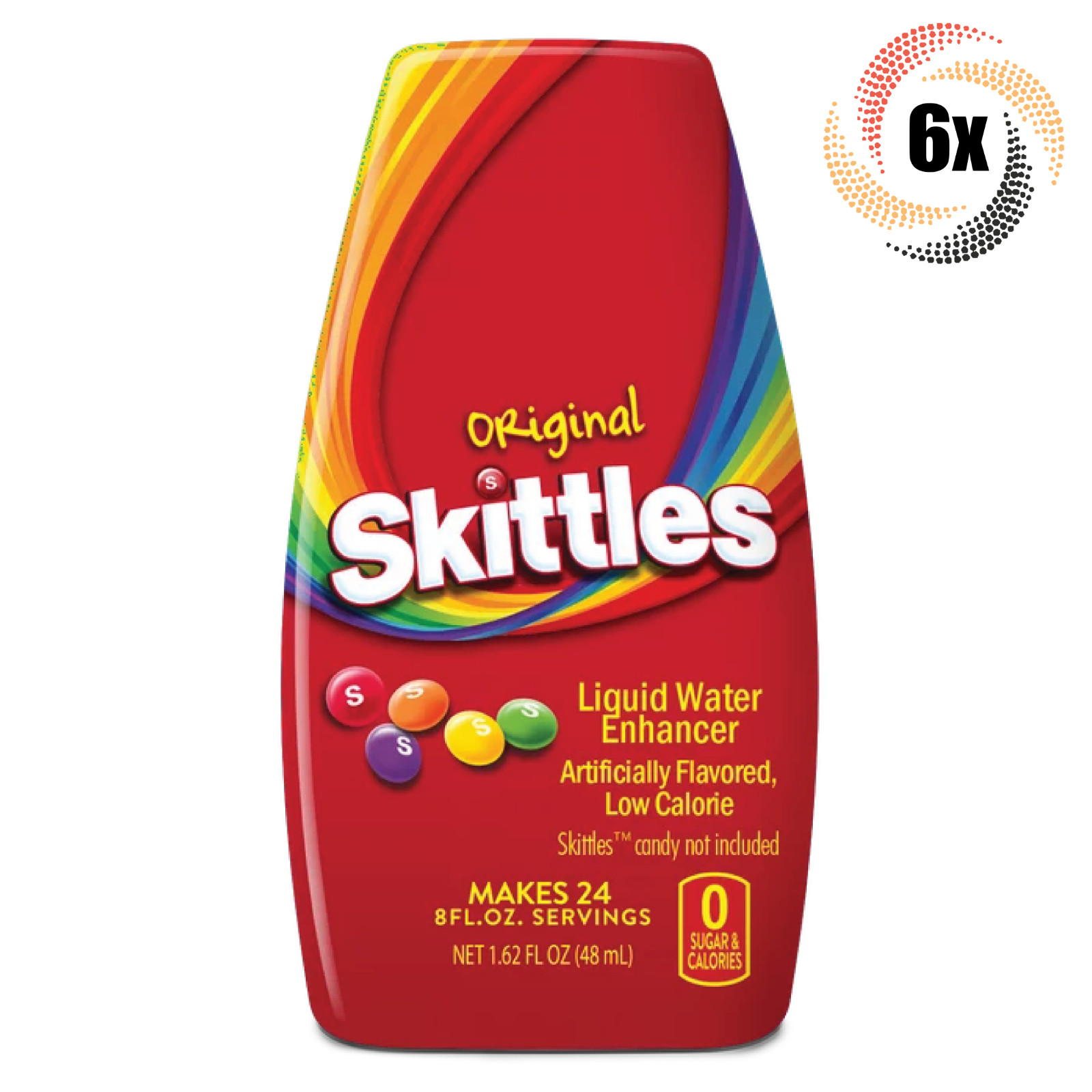6 бутылочек Skittles Original Flavor Liquid Water Enhancer с оригинальным вкусом | Без сахара | 1,62 унции