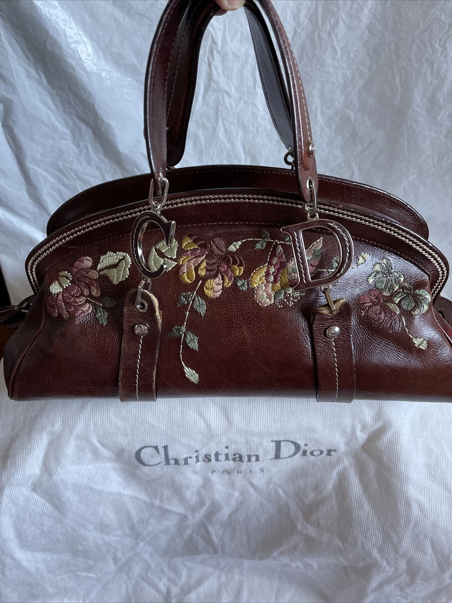 Authentic Christian Dior Limited Edition Brown Leather Flower