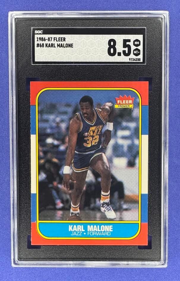 1986 Fleer - KARL MALONE #68 Rookie Card RC - SGC 8.5 - Sharp!