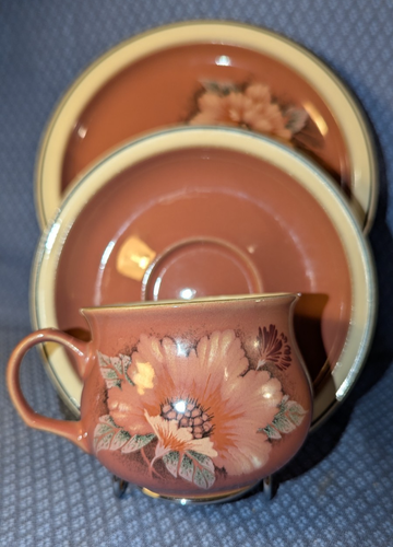 Vintage Denby, England "Damask" - Lovely Set of 4 Trio's + 1 Sugar Bowl - VGC - Picture 7 of 11