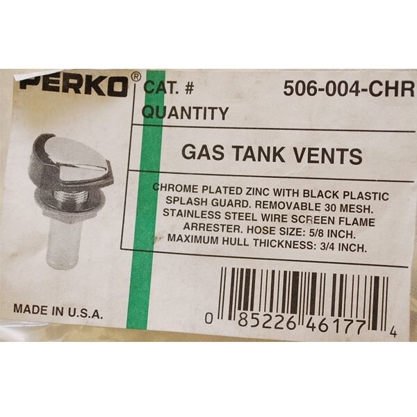 Perko Boat Fuel Line Gas Tank Vent 5/8 Inch 506004CHR eBay
