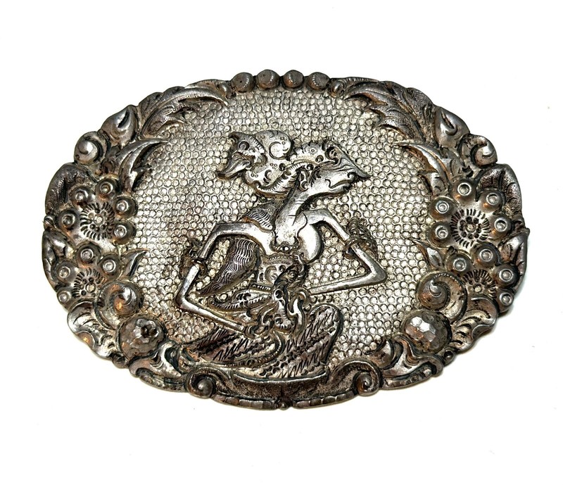 Silver Wayang Kulit Handmade Shadow Puppet Brooch/ Pin Indonesia  Antique!