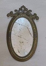 Espejo antiguo para casa de muñecas alemán ovalado dorado para colgar en la pared muebles en miniatura