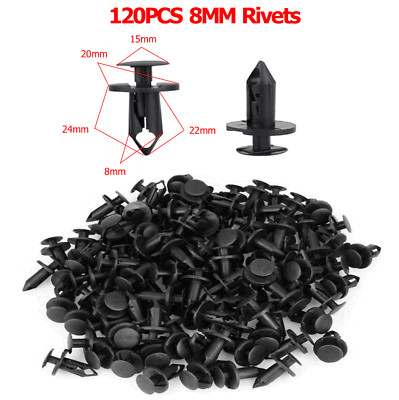 120Pcs Clips for Hole Plastic Rivet Retainer Fender Bumper Push Pin Fastener 8mm
