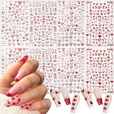 8 Sheets Heart Nail Art Stickers - Love Hearts Nail Decals for Women 3D Self