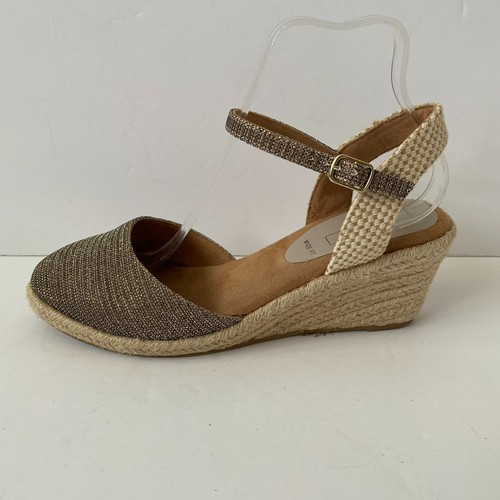 Marks & Spencer Gold Sparkly Espadrille Shoes Wedges Closed Toe Sandals
