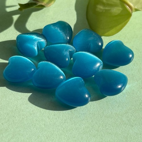 5pc Blue Cat's eye quartz Mini loving heart crystal carved gem reiki