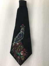 VINTAGE UNISEX SHORT TIE,BLACK HAND MADE BEADED UNIQUE
