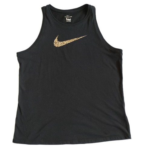 Black Nike Leopard Print Logo Graphic Sleeveless Dri-Fit Tank Top Size XL