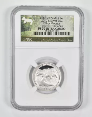 2017-S PF70 Silver Quarter Effigy Mounds NGC Limited Edition Set