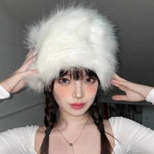 White furry fluffy bucket hat