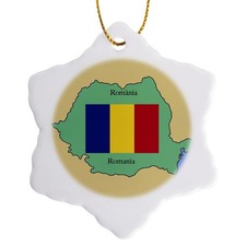 3dRose Romania Map and Flag Snowflake Ornament Porcelain 3-Inch