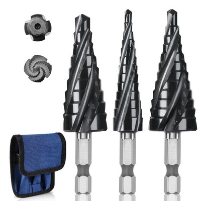 3 PCS Cobalt M35 Step Drill Bits Set 1/8'' to 7/8'' TiAlN Coating 4 Spiral Flut...