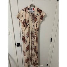 Saltwater Luxe Women's Floral Print Midi Dress Sleeveless Summer Beige L