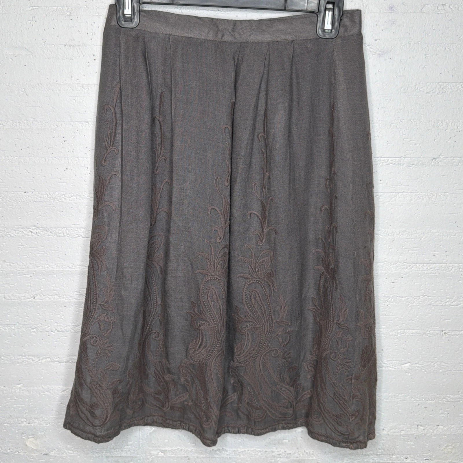 Gaëlle Barre Floral Embroidered Wool Blend Skirt Sz 1 Artisanal Boho Lagenlook