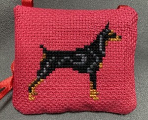 Doberman Pinscher Dog Handmade Cross-Stitched Needlepoint Miniature Pillow