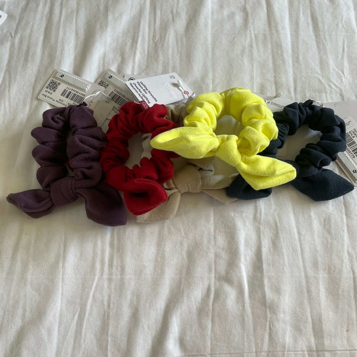 Lot Of 5 Lululemon Uplifting Scrunchie *Fleece Bow Navy Red 