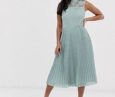 ASOS Womens Mint Green Eyelet Midi Dress Crochet Lace Mock Neck Sleeveless US 4