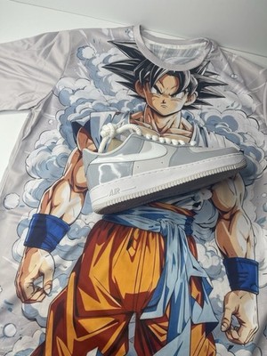 Nike Air Force 1 07 LV8 Wolf Grey Vast Grey White Size 10 Bonus Goku XL Shirt