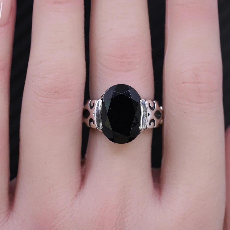 Size 7, Silpada Sterling Silver Black Chalcedony Onyx Ring R1410 Retired WOW - Image 2 of 4