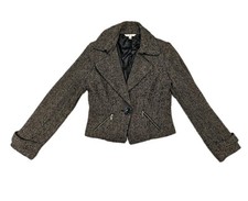CAbi Jacket Tweed Moto Cropped Wool Blend Blazer Size 4 Style 638 Black/Brown