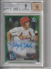 Harrison Bader 2016 1st Bowman Chrome Green Refractor AUTO 02/99 BGS 9 CPA-HB