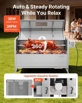 Charcoal Rotisserie Grill 132LB Pig Lamb Spit Roaster w/ Wheels 4-Level Height