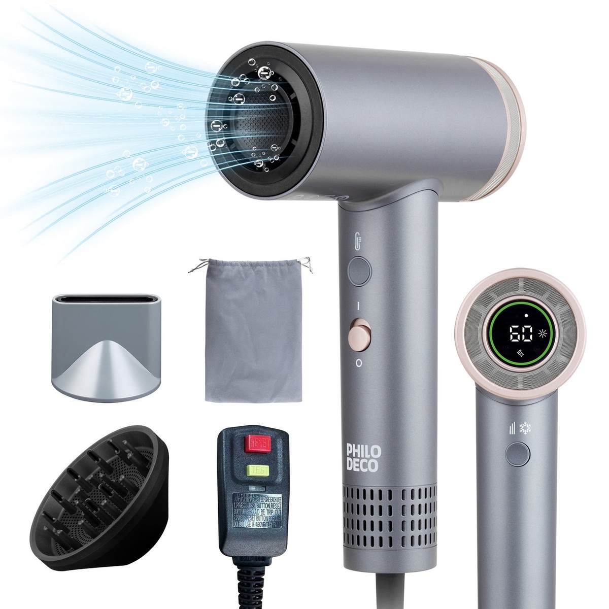 PhiloDeco YJ-710 Ionic Hair Dryer with 1400W High-Speed 110000RPM