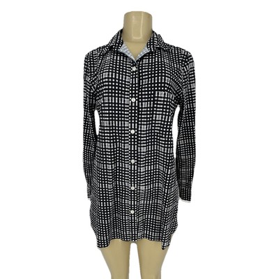 LYSSE Small Schiffer Button Down Tunic Top Women Check Long Sleeve Non-Iron 2-18