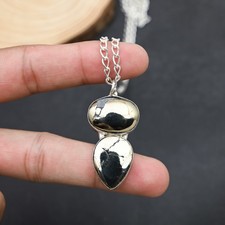 Pyrite Agate Gemstone Handmade 925 Sterling Silver Jewelry Necklace 18