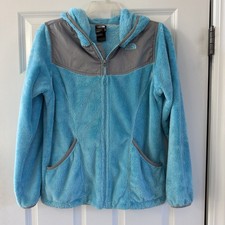 North Face Oso Hoodie Girls XL 18 Teal Blue Gray Full Zip Fleece Jacket Outdoors