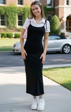Vtg Melissa Lane Y2K Black Whimsigoth Preppy Evening Maxi Dress Womans Size 8