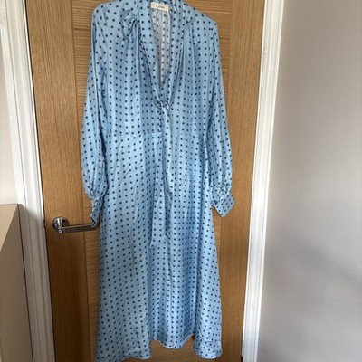 Lisou 100% Silked Lined  Pale Blue Shirt Midi Dress UK 10