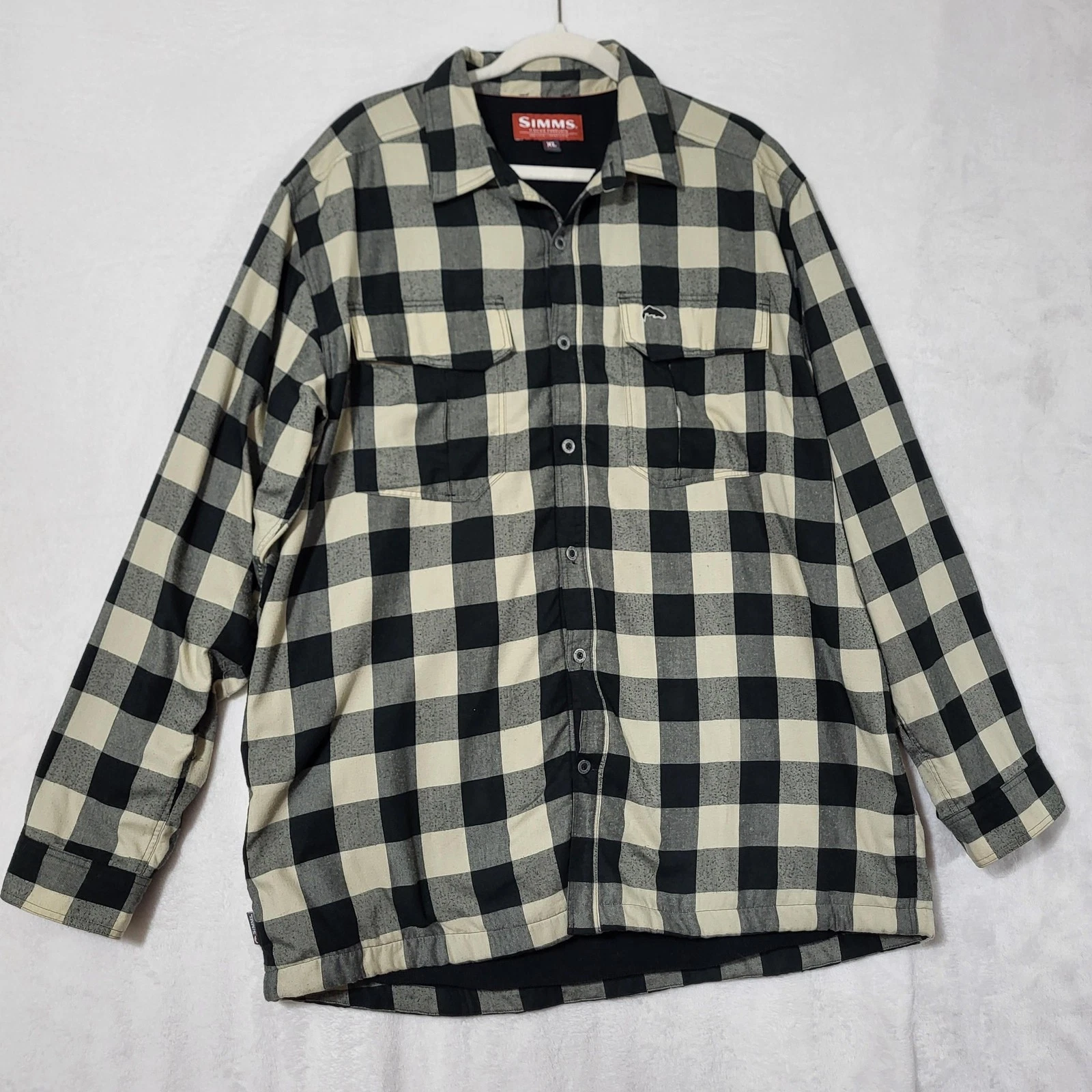 Simms Jacket Mens XL Black Buffalo Plaid Flannel Lined Fishing Outdoor Shacket