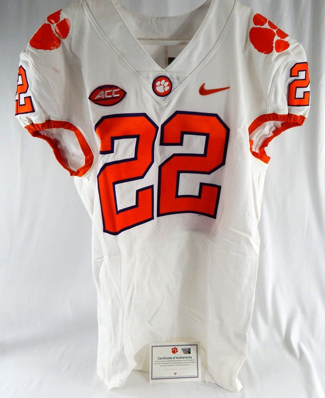 2017-22 Clemson Tigers #22 Game Issued Pos Used White Jersey Football NP R 46 96