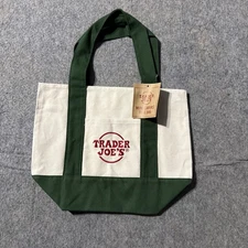Trader Joe's - Mini Canvas Tote - Green Holliday Reusable Shopping Bag - NWT