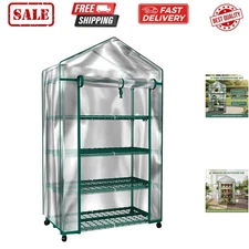 4 Tier Mini Greenhouse - Portable Greenhouse with Locking Wheels and PVC Cove...