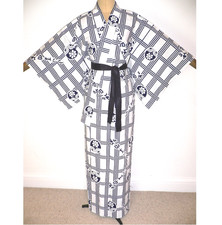 VINTAGE JAPANESE, WHITE & BLUE, YUKATA COTTON KIMONO ROBE DRESSING GOWN +Belt