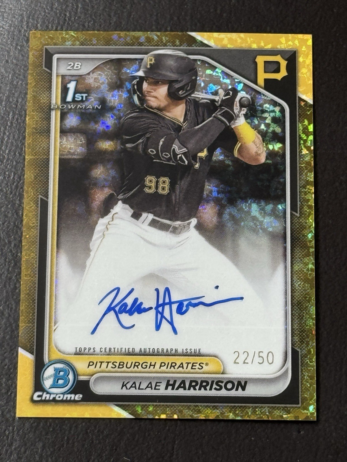 Kalae Harrison 2024 Bowman Chrome 1st Auto Gold Mini Diamond Refractor 22/50