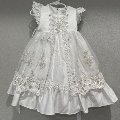 SayMe Luxury Baby Girl Baptism Dress White Embroidered Holy Spirit & Hand of God