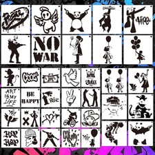 AFRITEE Reusable Graffiti Stencils for Painting - 36 Pcs Against War Street A...