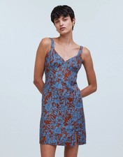 Madewell Women's Sweetheart Mini Dress Floral, 100% Linen, Size 12, NWT