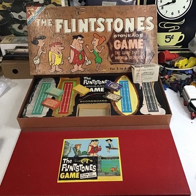 1961 Transogram ''The FLINTSTONES'' Stoneage Board Game In Damaged Box USA L@@K