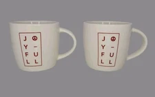Starbucks Set of 2 JOYFUL 14oz Coffee Mugs Peace Christmas Holiday White Red Cup