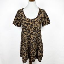 NWOT Show Me Your Mumu Leopard Print Brown Short Sleeve Babydoll Mini Dress XS