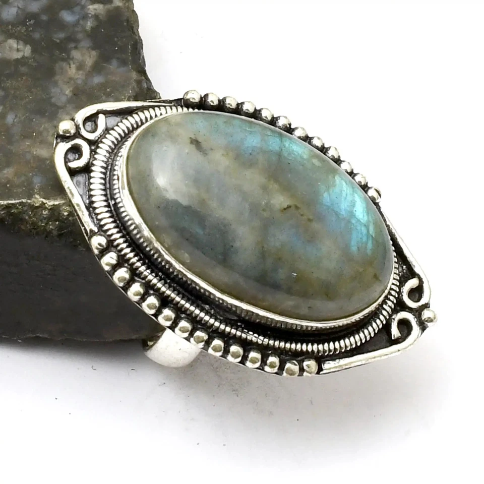 Labradorit Edelstein ethnischer handgefertigter Ring Schmuck Geschenk US-Größe - 5,75 AR 33178